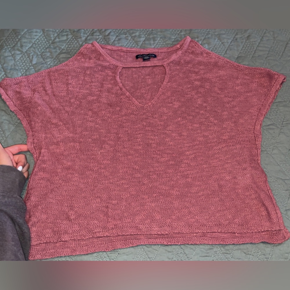 Pink short sleeve knit blouse